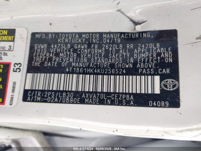 4T1B61HK4KU256524 Toyota a25a-fks