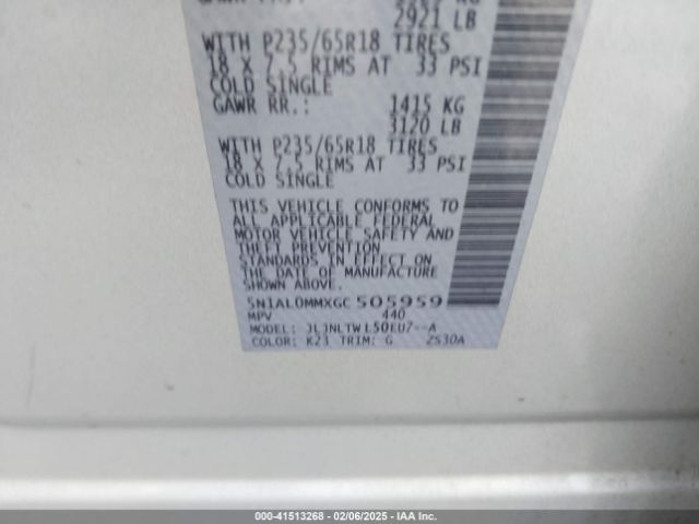 5N1AL0MMXGC505959 Infiniti QX60