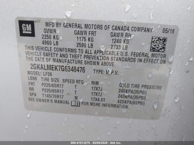 GMC Terrain Sle-1 2016 2GKALMEK7G6348476 Image 9