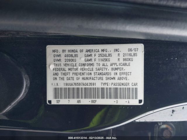 2007 ACURA TL 19UUA76597A043591 Photo 8