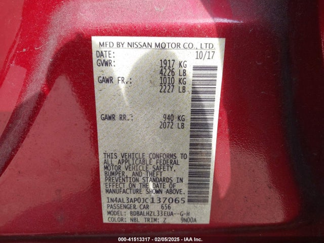 1N4AL3AP0JC137065 Nissan Altima 2.5 Sr