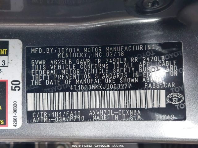 4T1B31HKXJU003277 Toyota Camry Hybrid Le