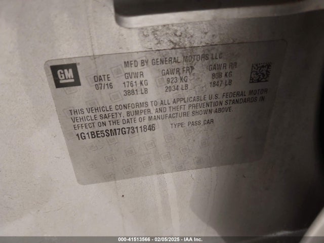 1G1BE5SM7G7311846 Chevrolet Cruze Lt Auto