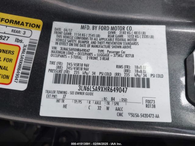 3LN6L5A9XHR649047 Lincoln Mkz Premiere