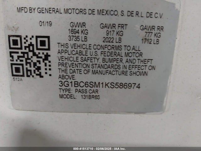 3G1BC6SM1KS586974 Chevrolet le2 -di: direct injection, vvt: variable valve timing, gen, alum