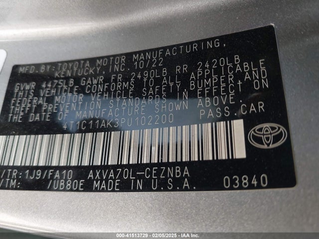 4T1C11AK3PU102200 Toyota CAMRY LE