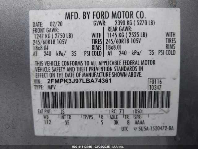 2FMPK3J97LBA74361 Ford EDGE SEL