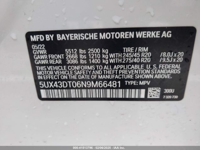5UX43DT06N9M66481 BMW X4 M40i