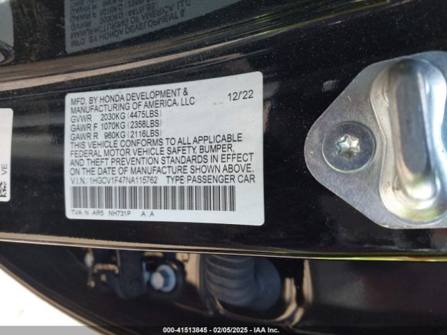 1HGCV1F47NA115762 Honda Accord Sport Special Edition
