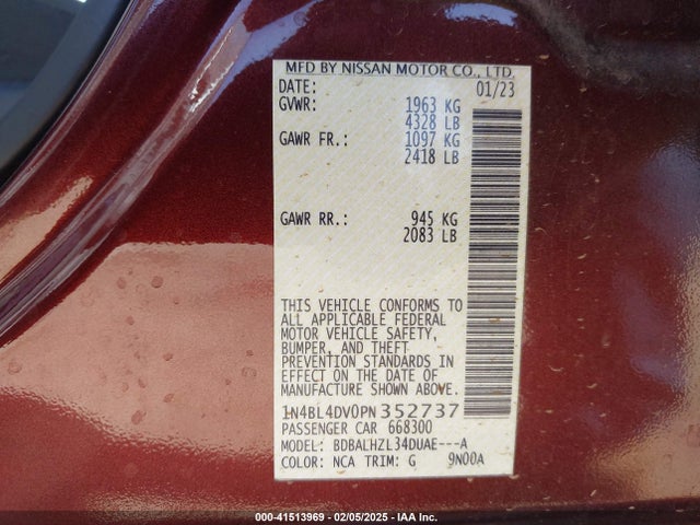 1N4BL4DV0PN352737 Nissan Altima Sv Fwd