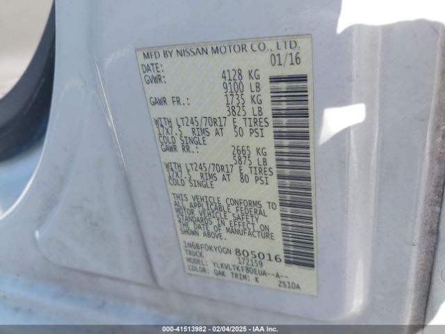 1N6BF0KY0GN805016 Nissan Nv Cargo Nv2500 Hd Sv V6