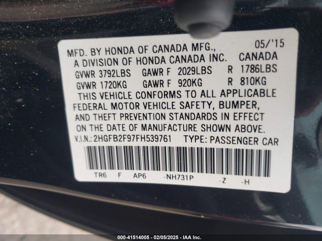 Honda Civic Ex-l 2015 2HGFB2F97FH539761 Image 9