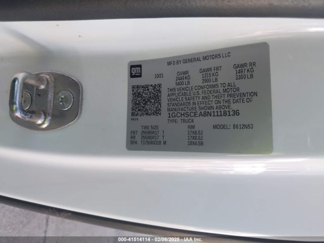 1GCHSCEA8N1118136 Chevrolet Colorado 2wd  Long Box Lt