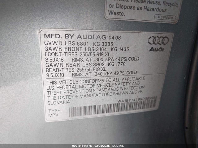 2008 AUDI Q7 WA1BY74L98D065958 Photo 8