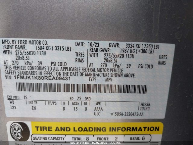 1FMJK1K80REA09431 Ford Expedition Limited Max