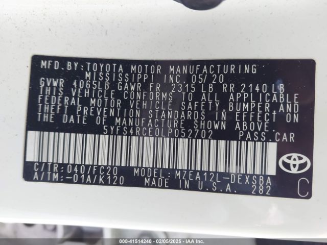 5YFS4RCE0LP052702 Toyota COROLLA SE