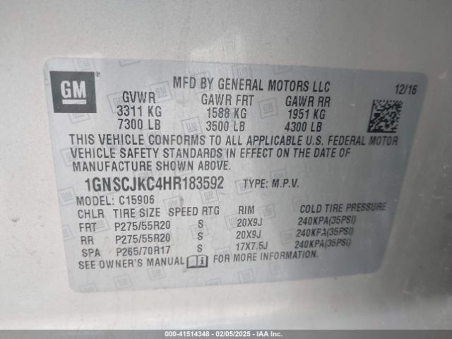 1GNSCJKC4HR183592 Chevrolet Suburban Premier