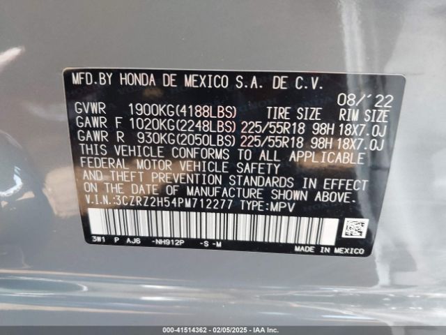 3CZRZ2H54PM712277 Honda Hr-v Awd Sport