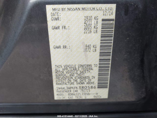 1N4AL3APXFN380586 Nissan Altima 2.5 S