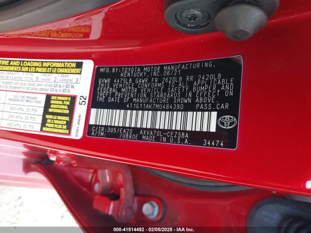 4T1G11AK7MU484390 Toyota CAMRY SE
