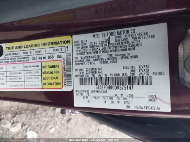 2013 FORD FUSION 3FA6P0HR0DR375147 Photo 8