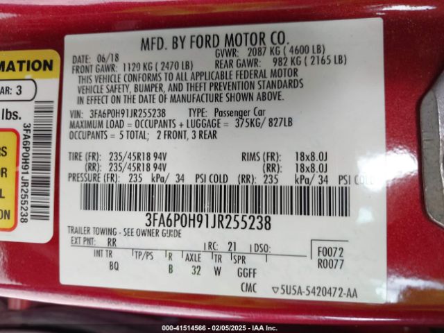 3FA6P0H91JR255238 Ford FUSION SE