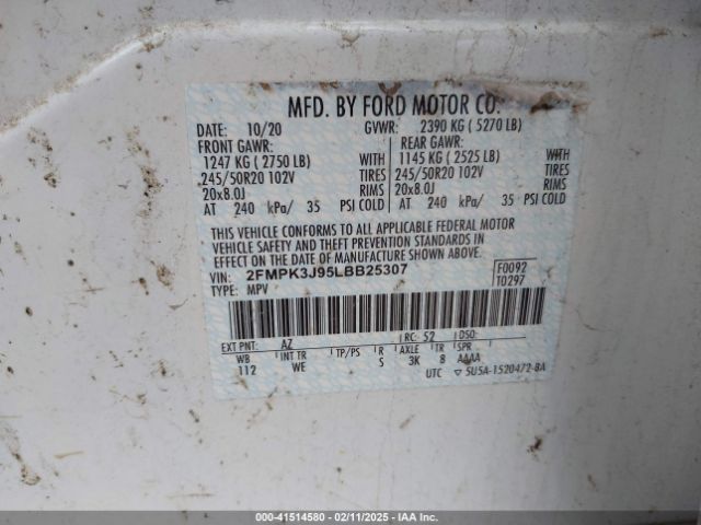 2FMPK3J95LBB25307 Ford Edge St Line