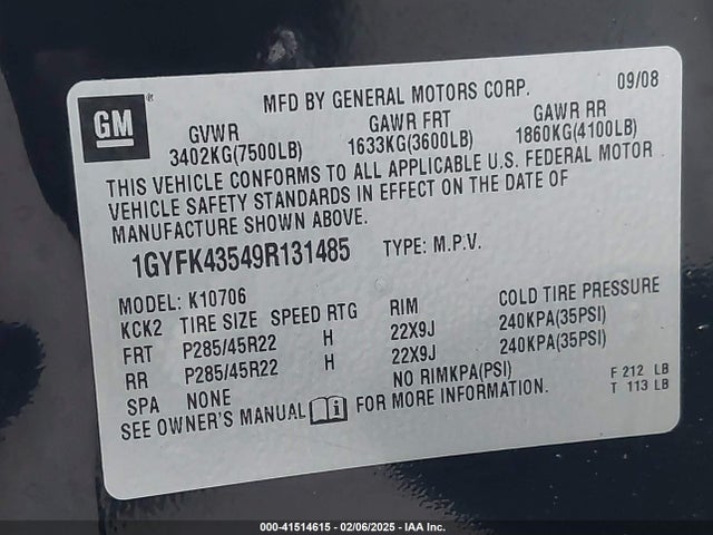 2009 CADILLAC ESCALADE HYBRID 1GYFK43549R131485 Photo 8