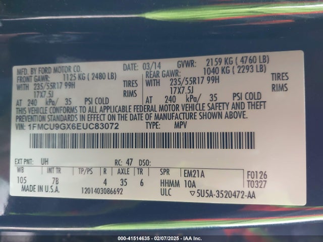 Ford ESCAPE SE 2014 1FMCU9GX6EUC83072 Image 9