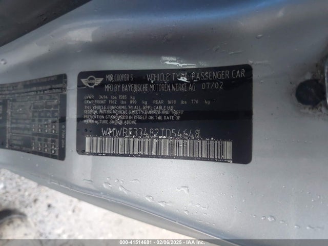 2002 MINI COOPER S WMWRE33482TD54648 Photo 8