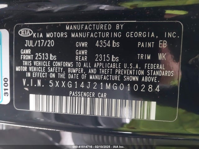 5XXG14J21MG010284 KIA K5 LXS