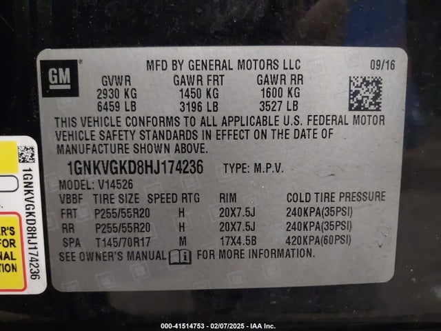 1GNKVGKD8HJ174236 Chevrolet Traverse 1lt