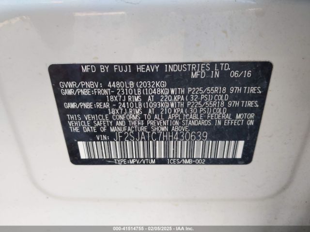 JF2SJATC7HH430639 Subaru Forester 2.5i Touring