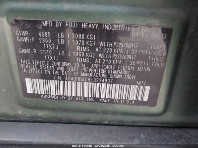 4S4BRBAC9E3224937 Subaru Outback 2.5i