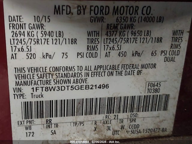 Продажа на аукционе авто 2016 Ford F-350 Lariat, vin: 1FT8W3DT5GEB21496, номер лота: 41514893