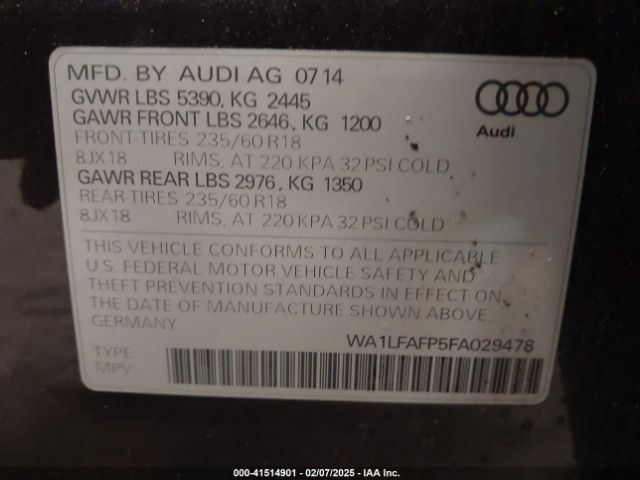 WA1LFAFP5FA029478 Audi Q5 2.0t Premium