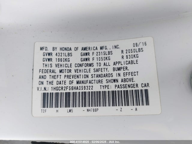 1HGCR2F56HA059322 Honda Accord Sport