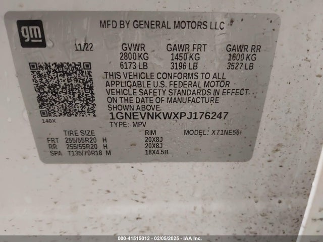 1GNEVNKWXPJ176247 Chevrolet Traverse Awd High Country