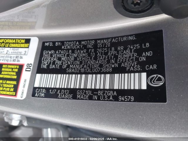 58ADZ1B13LU073688 Lexus ES 350