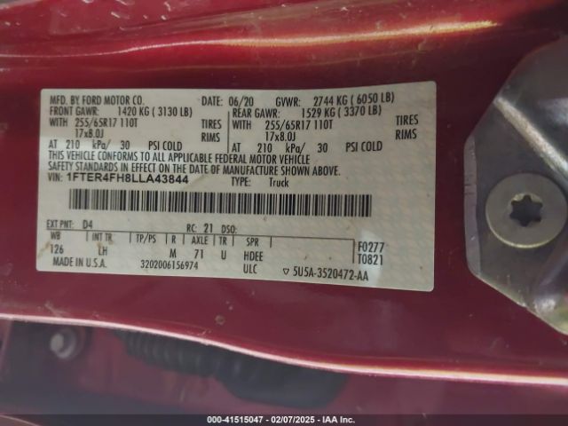 1FTER4FH8LLA43844 Ford Ranger Xlt