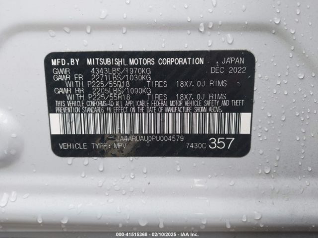 JA4ARUAU0PU004579 Mitsubishi Outlander Sport 2.0 Es Awc/2.0 Le Awc/2.0 Ralliart Awc/2.0 S Awc/2.0 Se Awc
