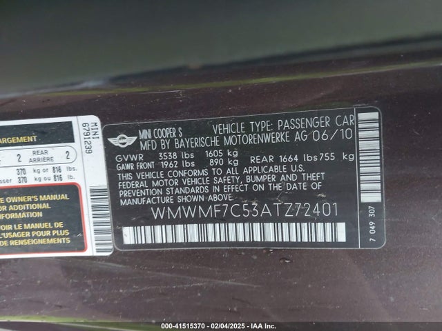 2010 MINI COOPER S WMWMF7C53ATZ72401 Photo 8