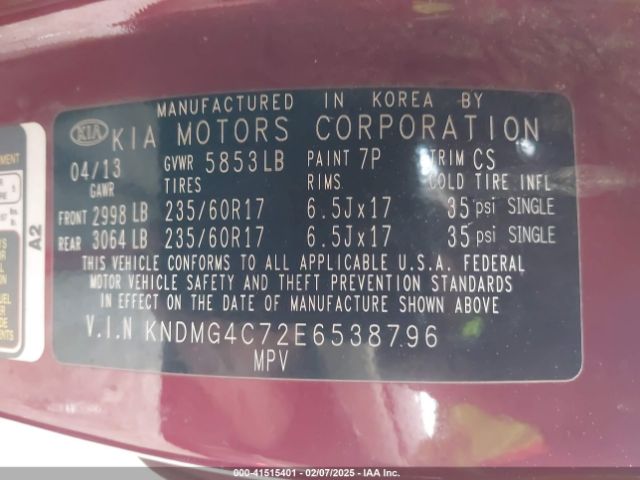 KNDMG4C72E6538796 KIA SEDONA LX