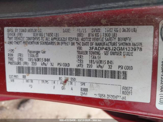 3FADP4BJ2GM133978 Ford FIESTA SE