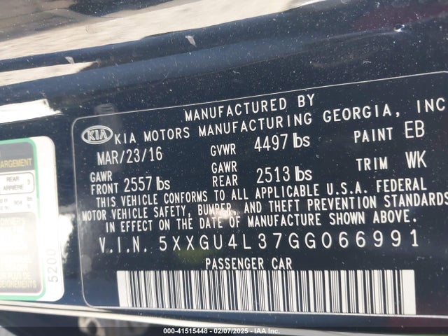 5XXGU4L37GG066991 KIA OPTIMA EX