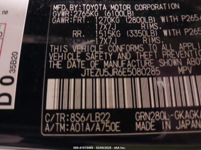 JTEZU5JR6E5080285 Toyota 4runner Sr5 Premium