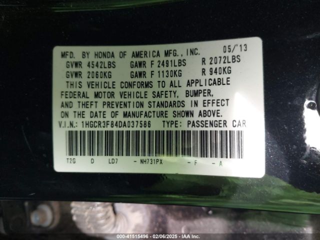 2013 HONDA ACCORD SDN 1HGCR3F84DA037586 Photo 8