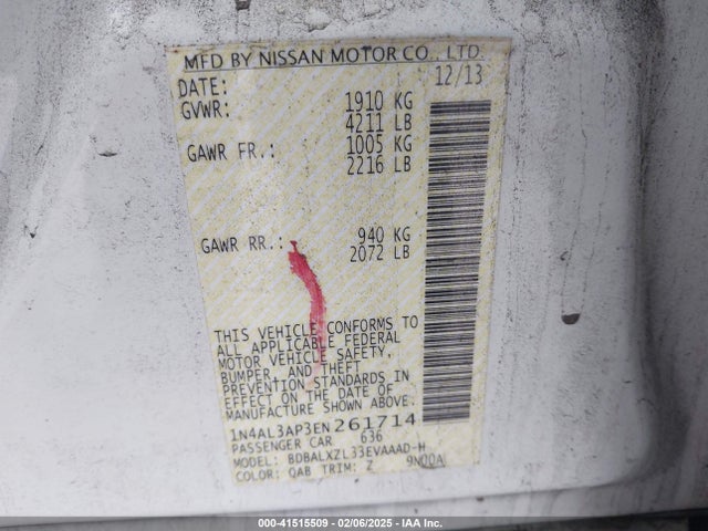 1N4AL3AP3EN261714 Nissan Altima 2.5 Sl
