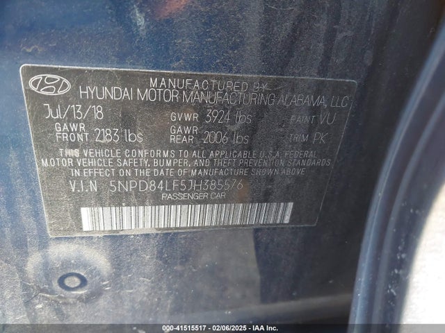 5NPD84LF5JH385576 Hyundai Elantra Value Edition