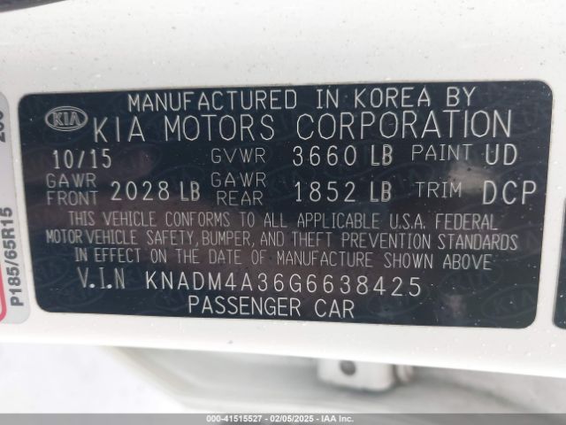 KNADM4A36G6638425 KIA RIO LX
